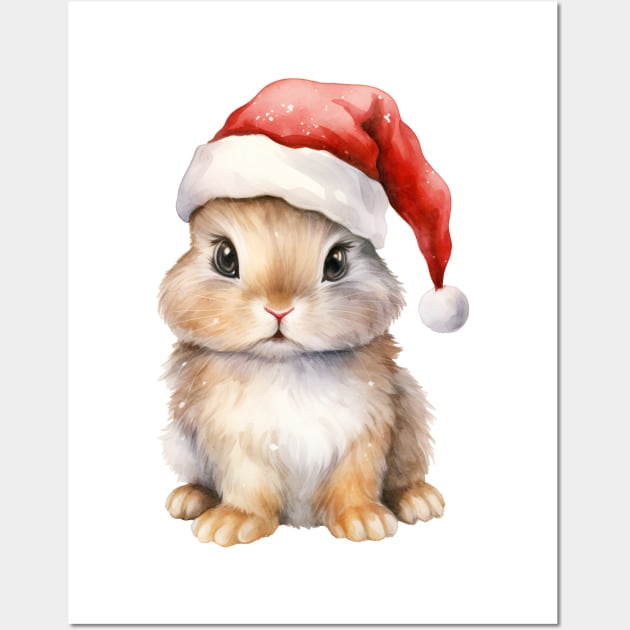 Eastern Cottontail Rabbit in Santa Hat Wall Art by Chromatic Fusion Studio